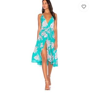 Yumi Kim Malu Hibiscus floral dress in teal and white silk, size XS